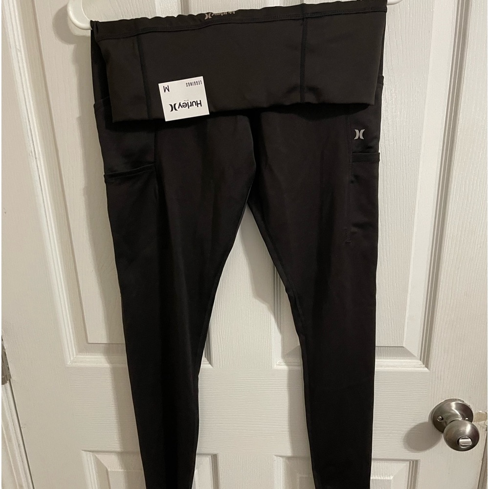 Hurley Women Raw Edge Leggings Med High Rise Active Sweat Wicking Stretch